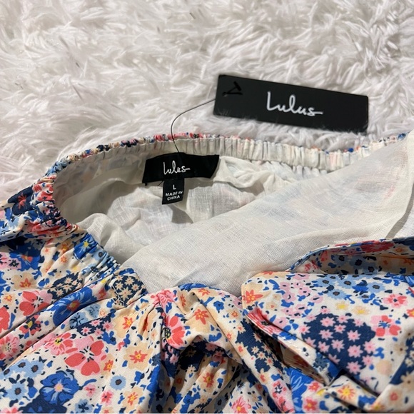 NWT LULUS Where The Wildflowers Are White Floral Print Tie-Back Mini Dress - Picture 4 of 10